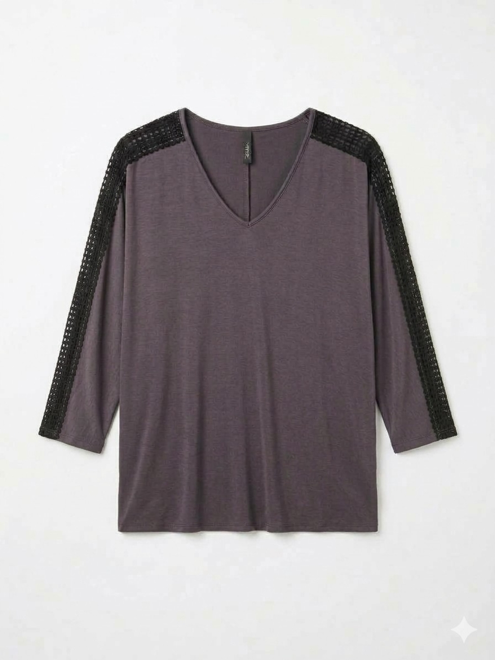Women's V-Neck Crochet-Trim Top - Purple with Black Trim